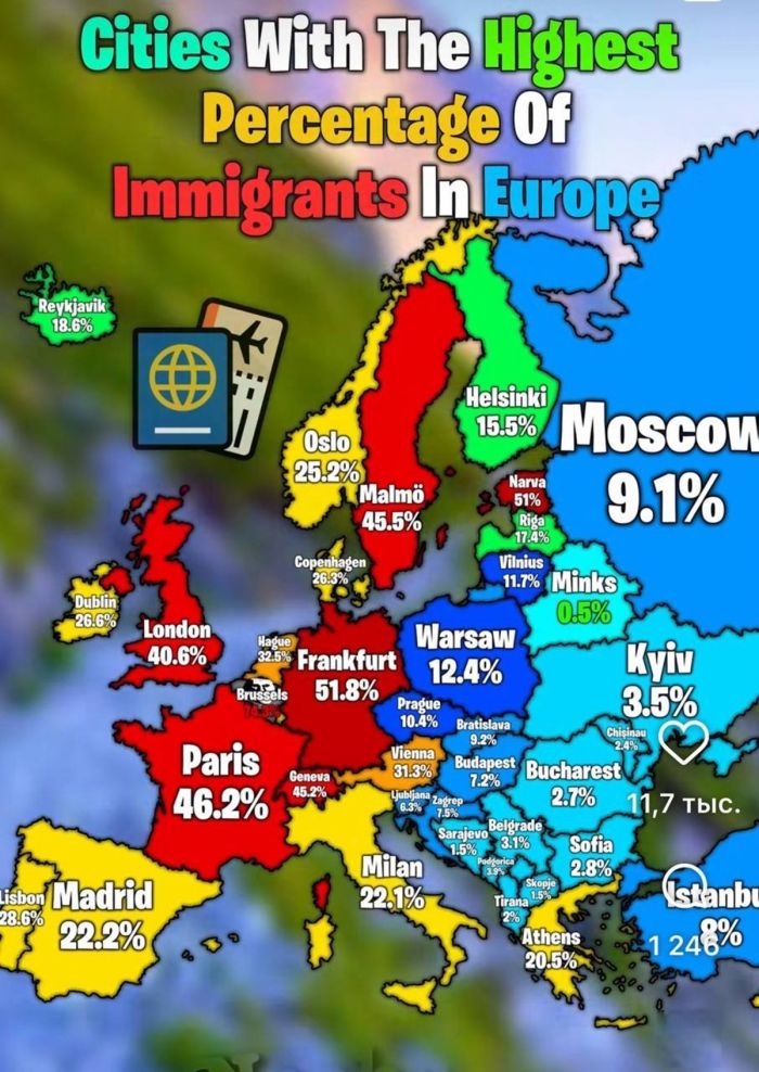 Европейские города с самой высокой долей мигрантов