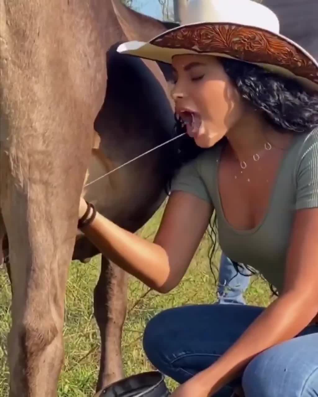 Пошлый юмор, девушка дрет корову